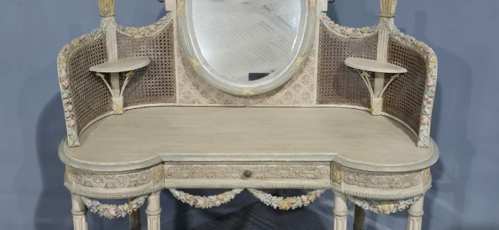 Super French Painted Bergere Dressing Table View V