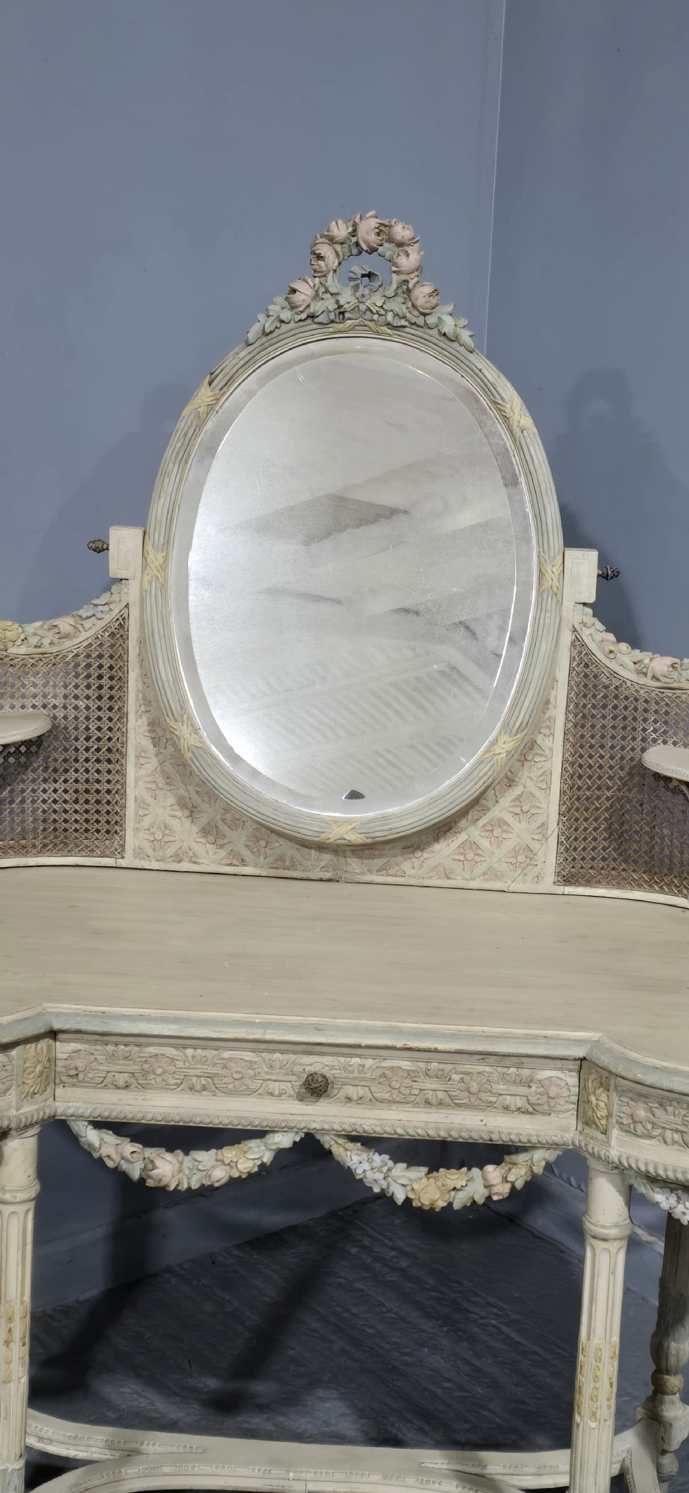 Super French Painted Bergere Dressing Table View VII
