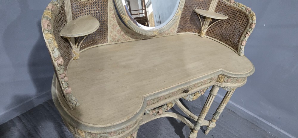 Super French Painted Bergere Dressing Table View XIV