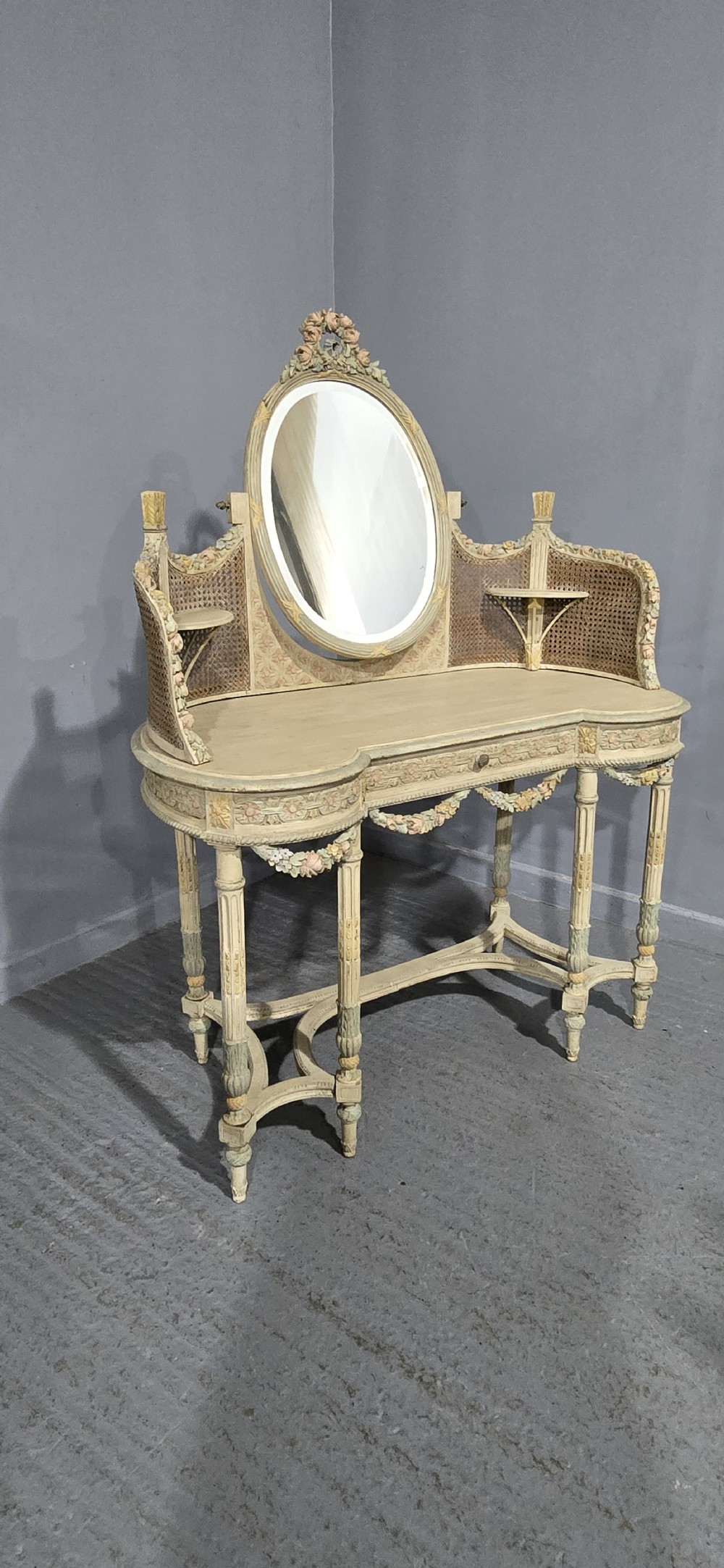 Super French Painted Bergere Dressing Table View XV