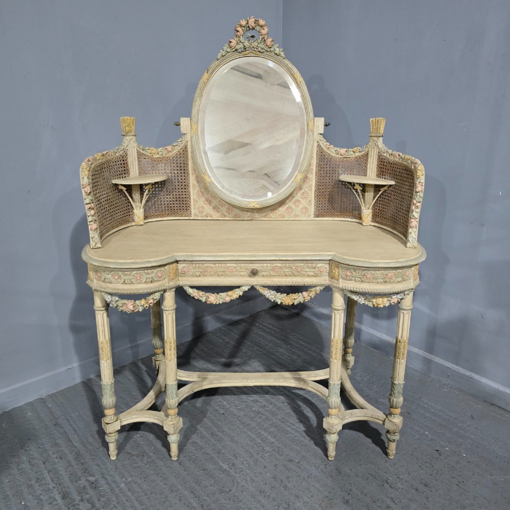 Super French Painted Bergere Dressing Table
