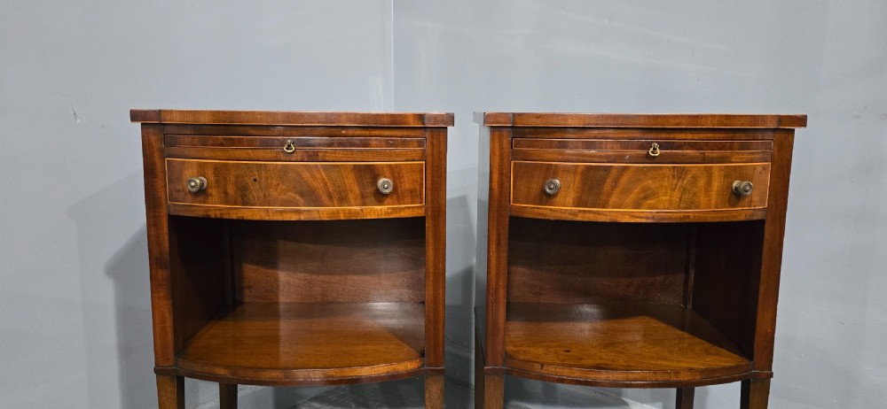 Fine Pair English Mahogany Bedside Lamp Cabinets View IV