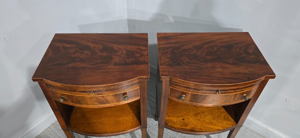 Fine Pair English Mahogany Bedside Lamp Cabinets View V