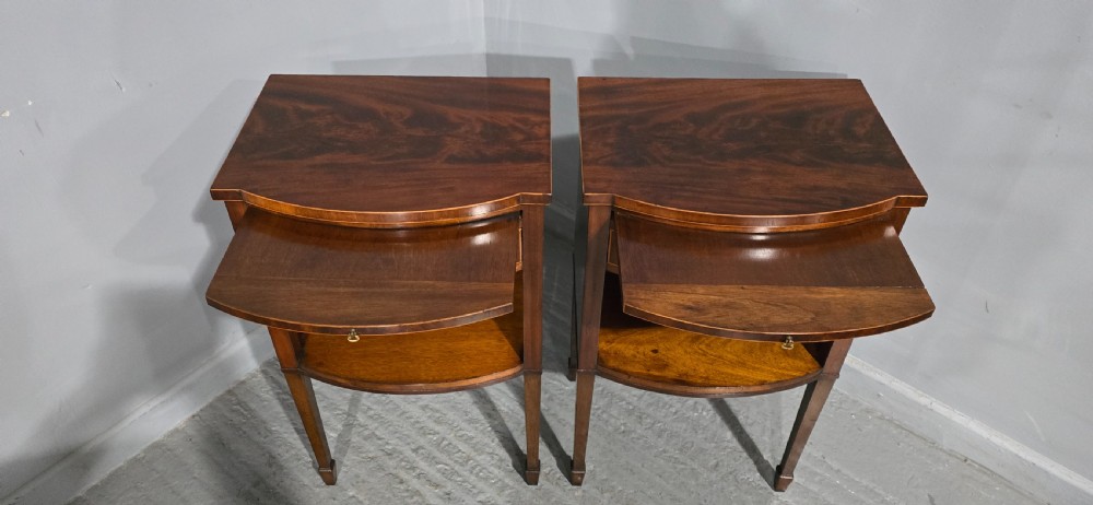 Fine Pair English Mahogany Bedside Lamp Cabinets View VI
