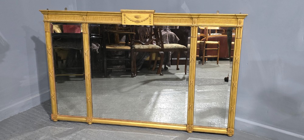 Large Regency Tryptich Gilt Overmantle Mirror View II