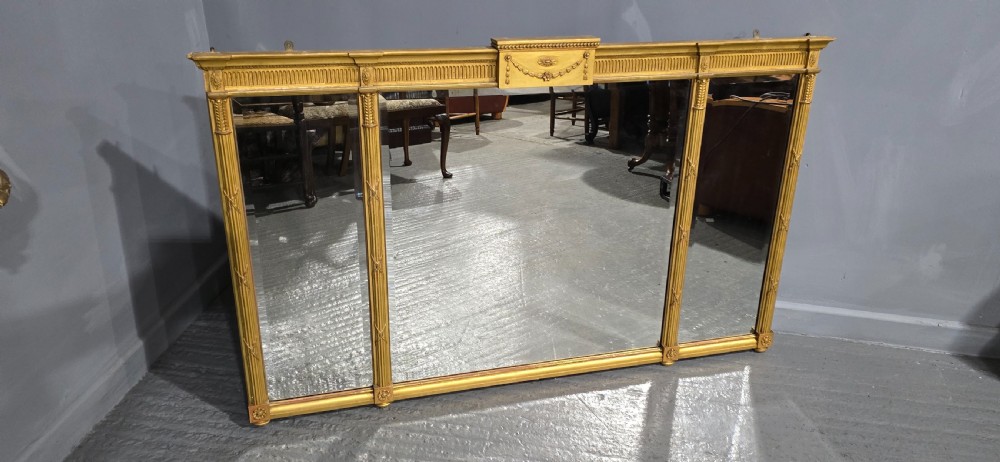 Large Regency Tryptich Gilt Overmantle Mirror View III
