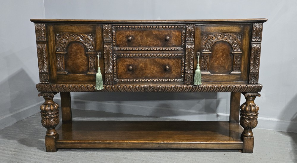 Superb Oak and Burr Walnut Elizabethan Sideboard View II