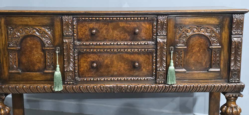 Superb Oak and Burr Walnut Elizabethan Sideboard View III