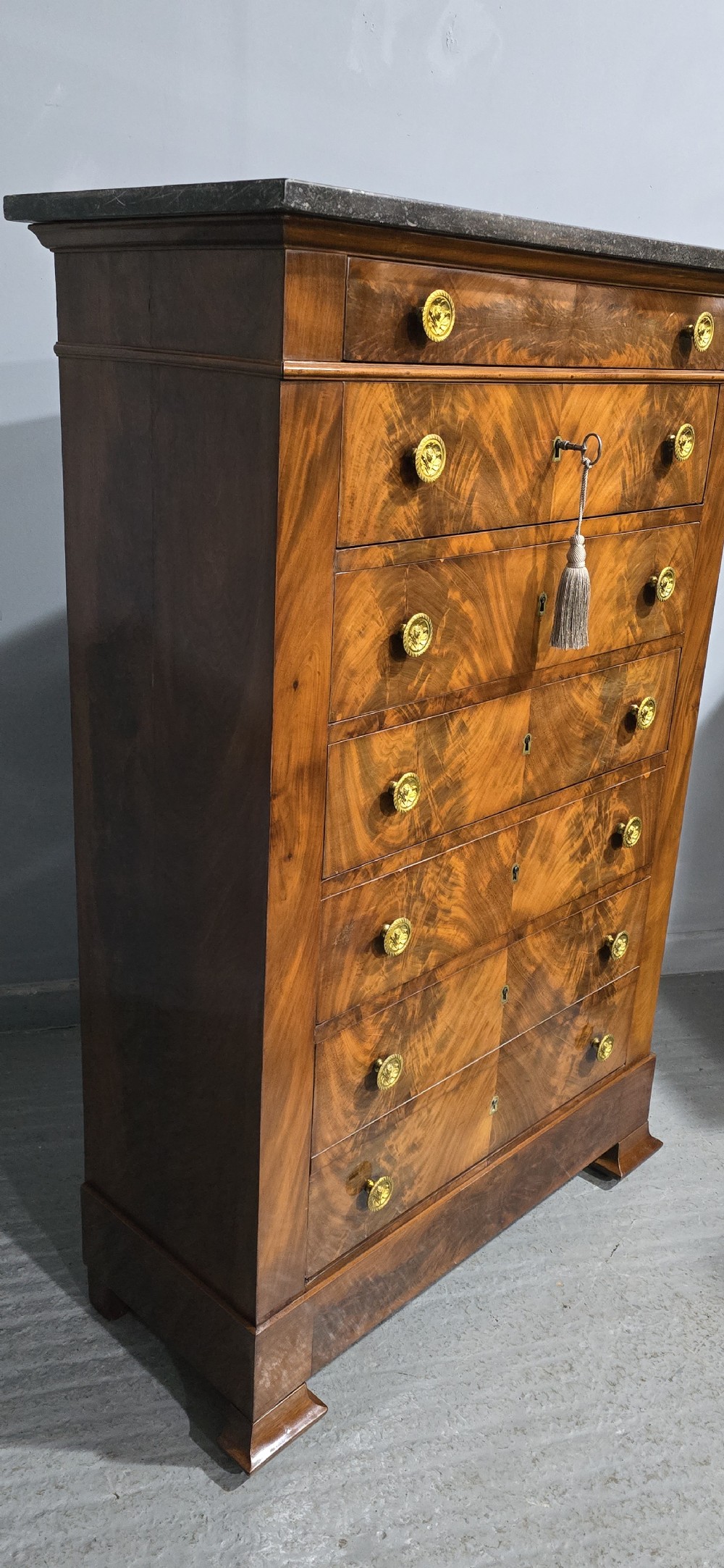 Super French Tall Chest of Mahogany Drawers View VII