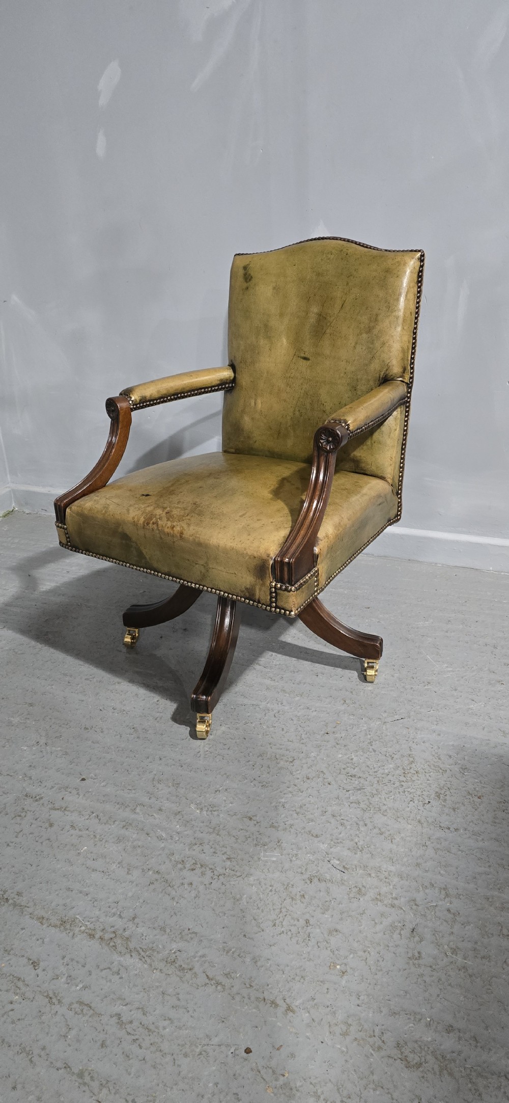 Fine Leather and Mahogany Office Desk Chair View XI