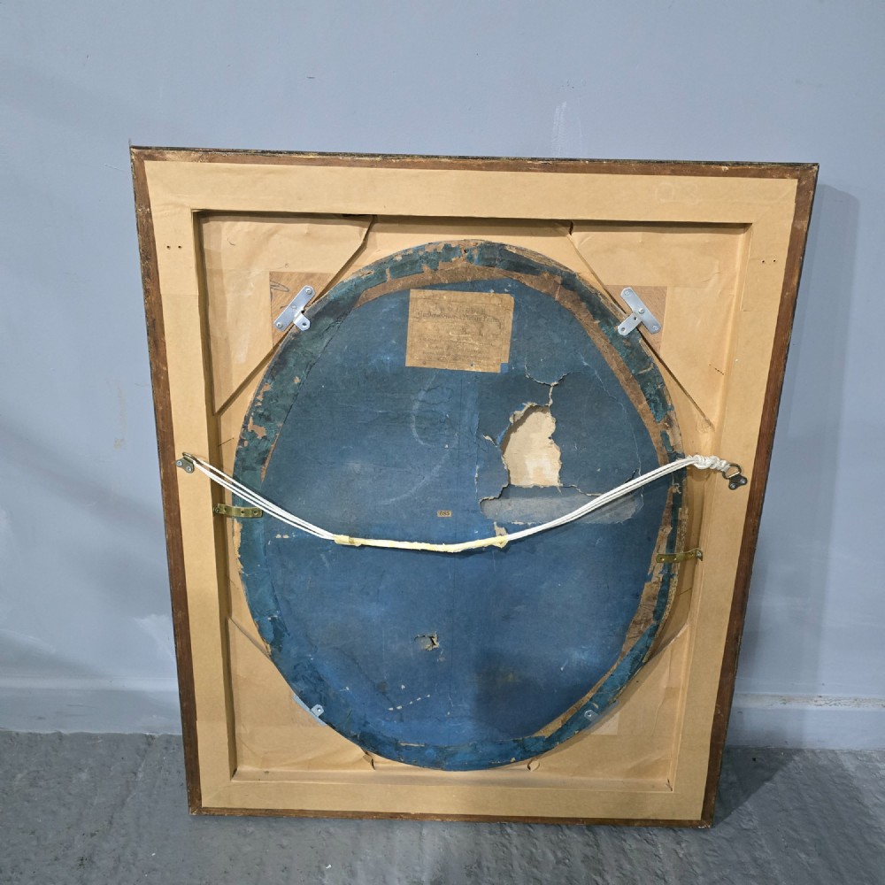 A 19th-century pastel painting depicting figures in traditional East Asian attire set within an oval mount inside a rectangular gilded frame with shell corner spandrels. View XI