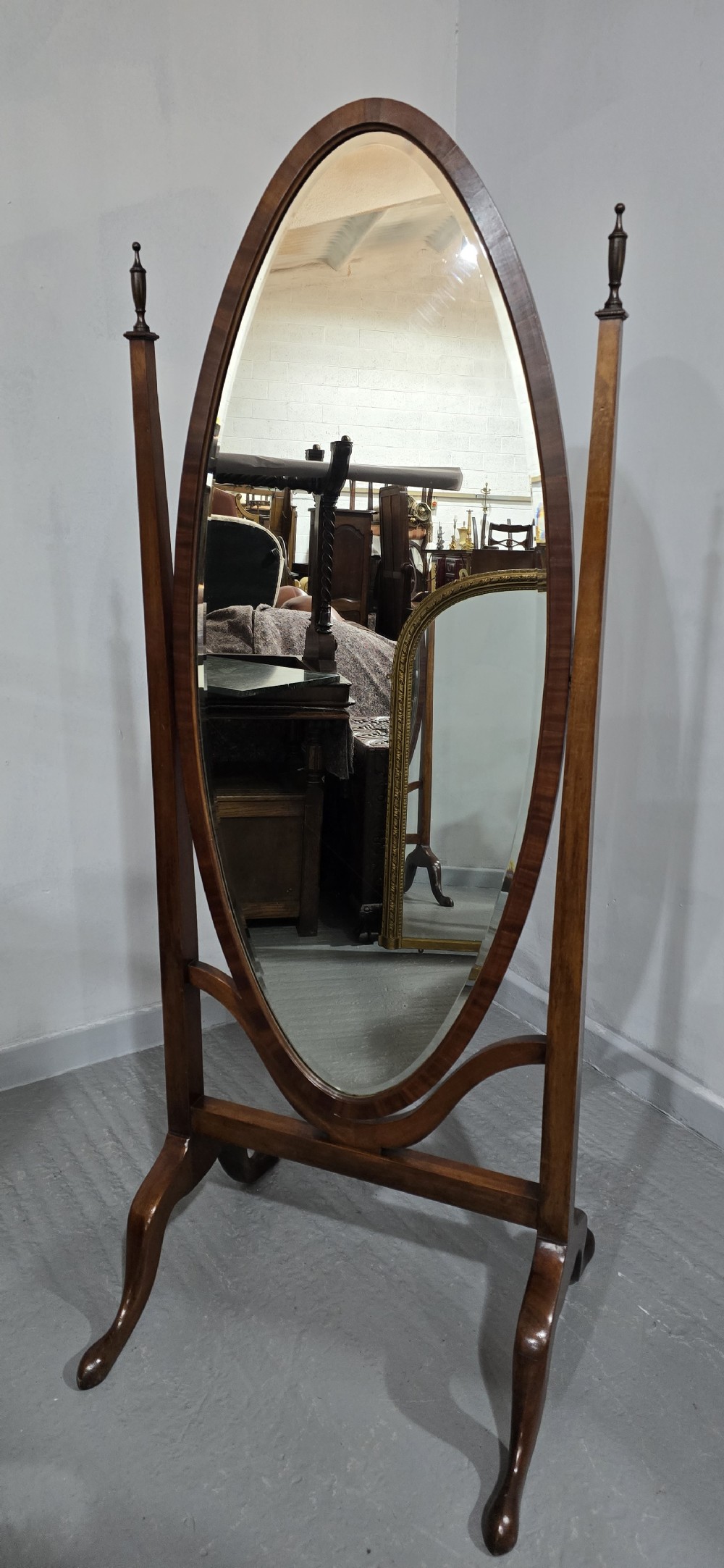 Fine Mahogany Oval Cheval Mirror View III
