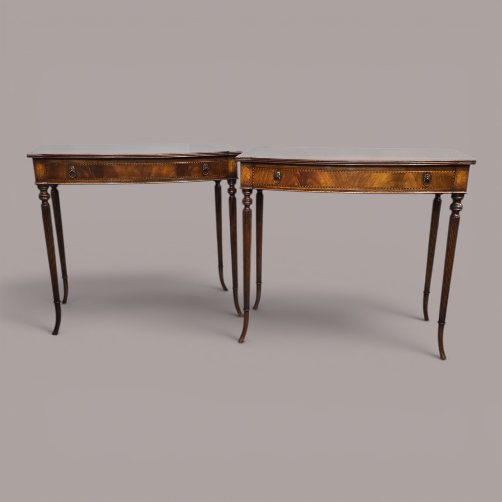 Superb Pair Inlaid Console Side Tables
