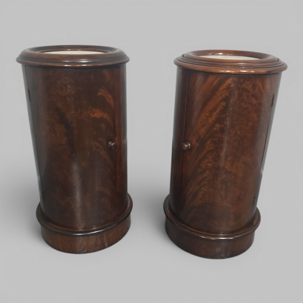 Pair Cyndrical Mahogany Bedside Cabinets