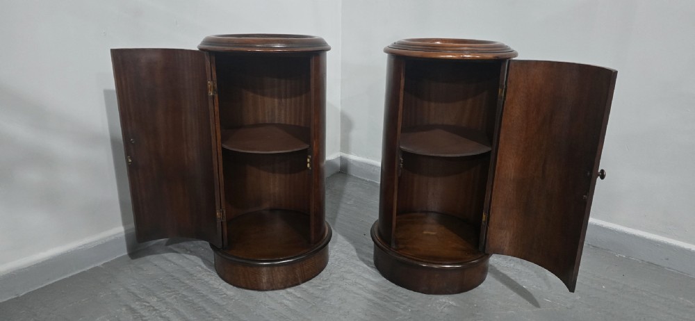 Pair Cyndrical Mahogany Bedside Cabinets View V