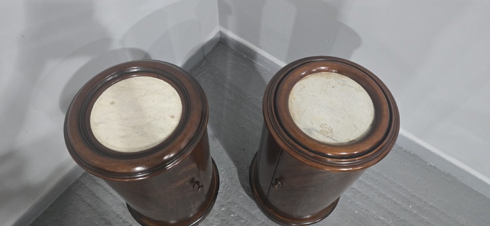 Pair Cyndrical Mahogany Bedside Cabinets View VI