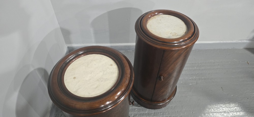 Pair Cyndrical Mahogany Bedside Cabinets View VII