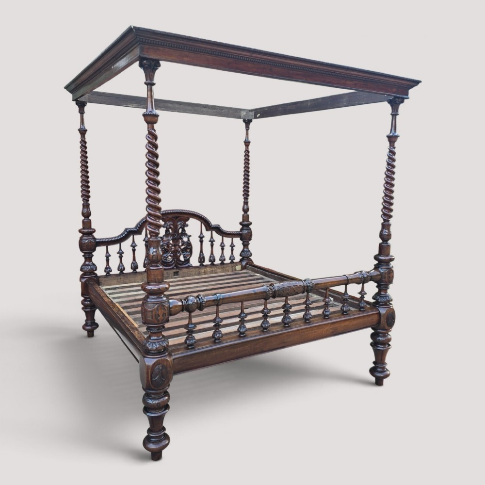Victorian Anglo-indian Colonial Raj King Size Four Poster Bed (Circa 1880)