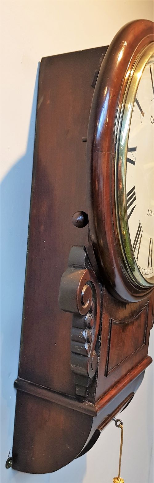 19TH CENT DROP DIAL MAHOGANY FUSEE WALL CLOCK - ADDITIONAL PHOTO 2