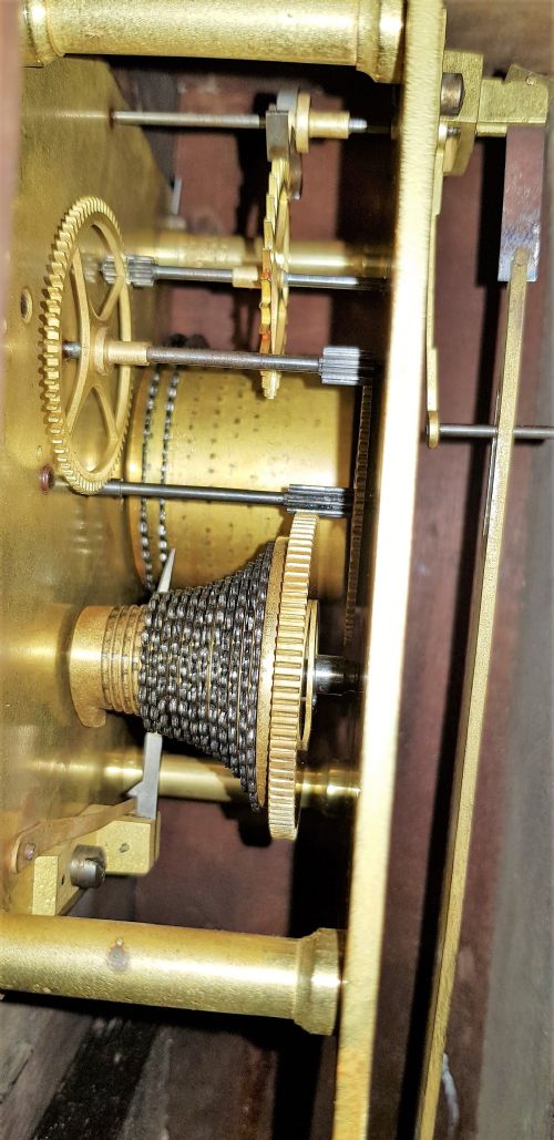 19TH CENT DROP DIAL MAHOGANY FUSEE WALL CLOCK - ADDITIONAL PHOTO 3