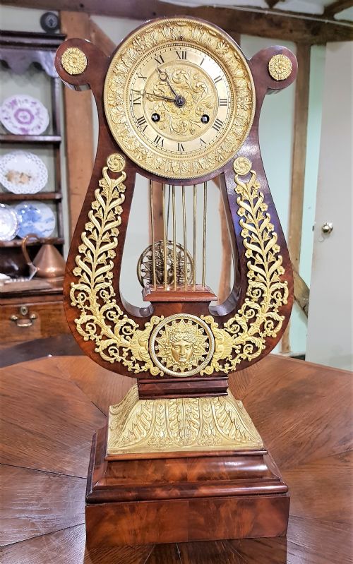 french striking mahogany lyre clock 19th cent - CATEGORY: ANTIQUE CLOCKS - DATED 19TH CENTURY