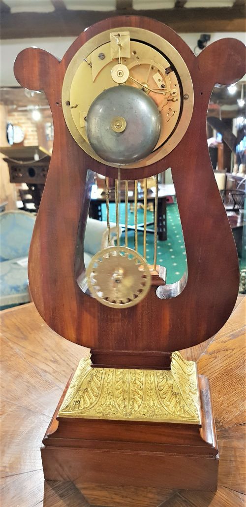 FRENCH STRIKING MAHOGANY LYRE CLOCK 19TH CENT - ADDITIONAL PHOTO 3