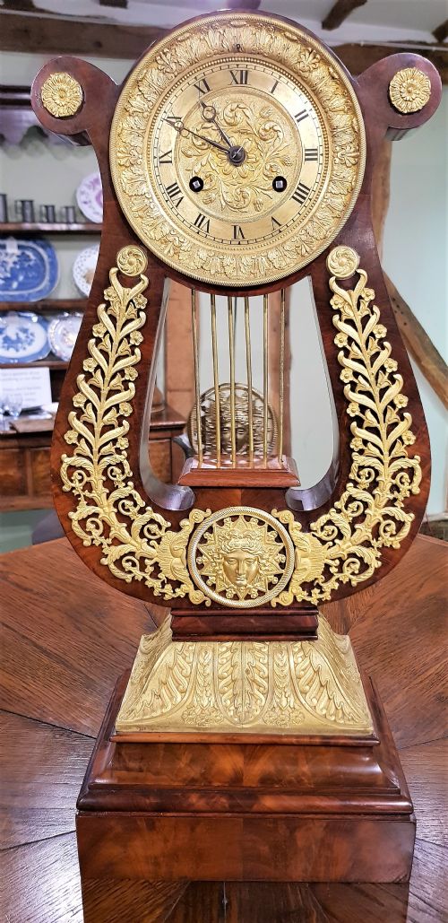 FRENCH STRIKING MAHOGANY LYRE CLOCK 19TH CENT - ADDITIONAL PHOTO 6