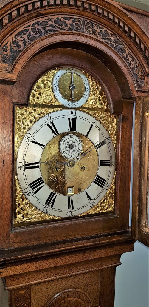 18TH CENT 8 DAY HONEYED OAK LONGCASE CLOCK STRIKING ON A BELL - ADDITIONAL PHOTO 2