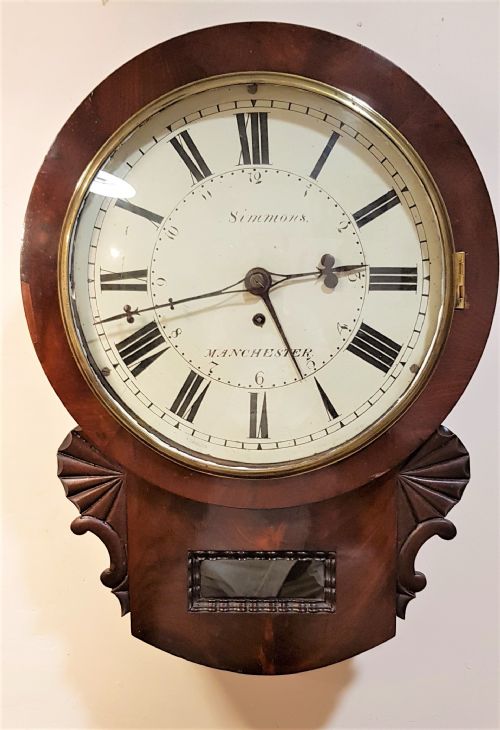 very rare mahogany drop dial with alarm signed isaac simmons manchester c 18341851 - CATEGORY: ANTIQUE CLOCKS - DATED 1850