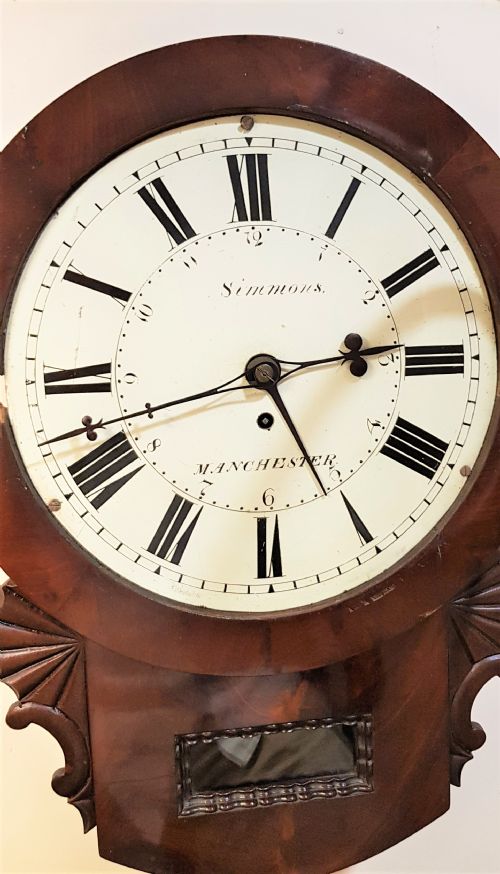 VERY RARE MAHOGANY DROP DIAL WITH ALARM SIGNED ISAAC SIMMONS MANCHESTER C 18341851 - ADDITIONAL PHOTO 2