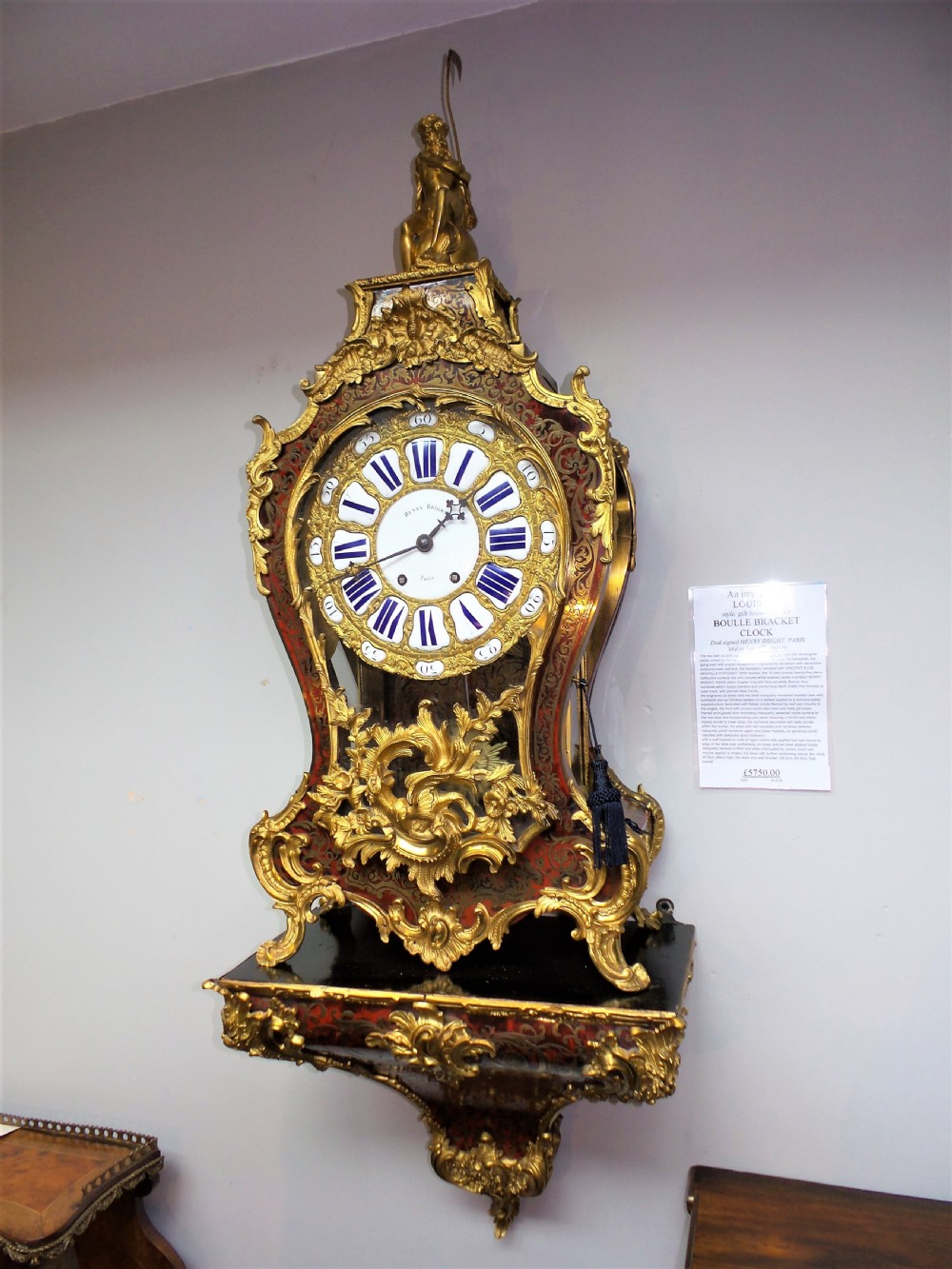 An impressive Louis XV style Boulle bracket clock on bracket.