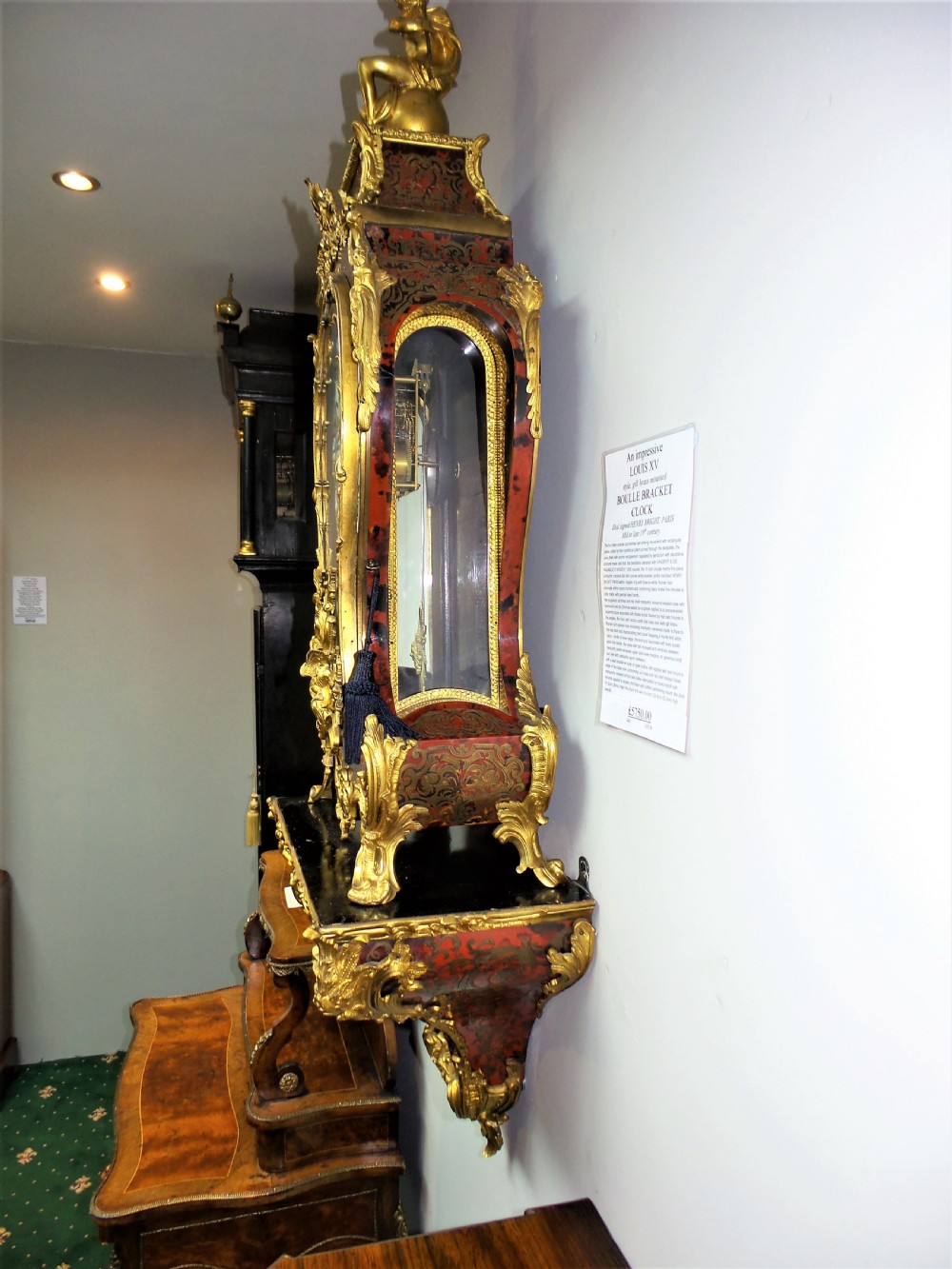 An impressive Louis XV style Boulle bracket clock on bracket. View II