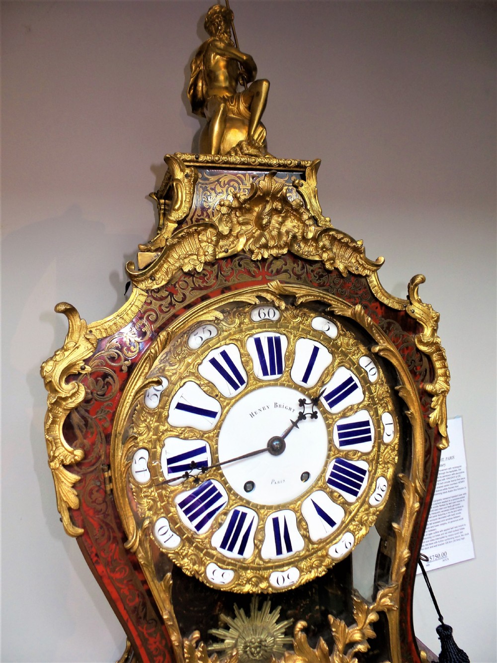 An impressive Louis XV style Boulle bracket clock on bracket. View VI