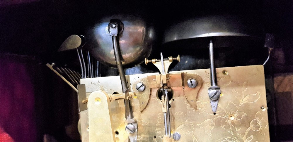 Triple fusee English Bracket Clock chiming the quarters and hours on a rack of 9 bells. View VII
