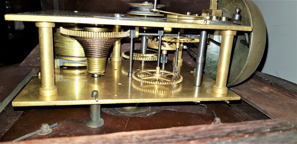 Very rare mahogany drop dial with alarm signed Isaac Simmons Manchester c. 1834-1851. View VIII