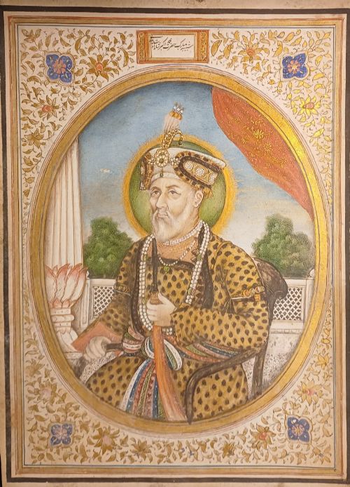 A FINE PORTRAIT MINIATURE OF MUGHAL EMPEROR AKBAR II CIRCA 1830 - ADDITIONAL PHOTO 2