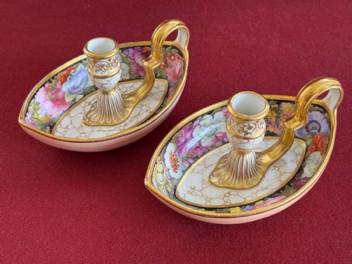 fig 1. A rare pair of Barr, Flight & Barr Worcester Porcelain Chamber Sticks c.1810