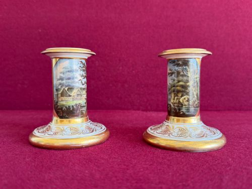 A Rare Pair of Barr, Flight & Barr Worcester Porcelain Candlesticks C.1810