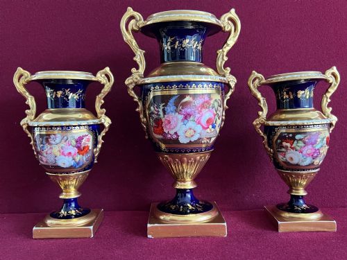 A Garniture of Minton Porcelain Vases Decorated by Thomas Steel C.1830