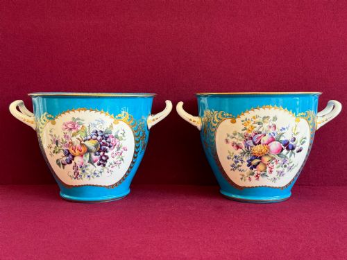 A Pair of English Decorated Sèvres Porcelain Bottle Coolers