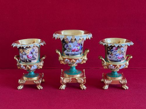 A Superb Garniture of Minton Porcelain 'Devonshire' Vases Decorated by Thomas Steel C.1835