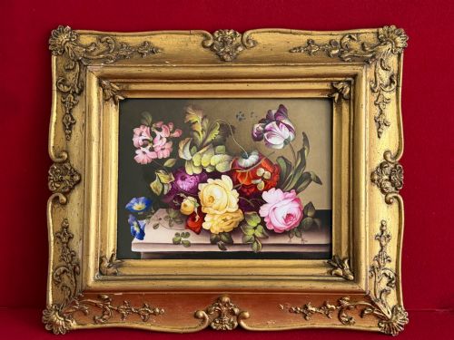 A Superb Framed English Porcelain Plaque Depicting Still Life Flowers C.1820 - 1830