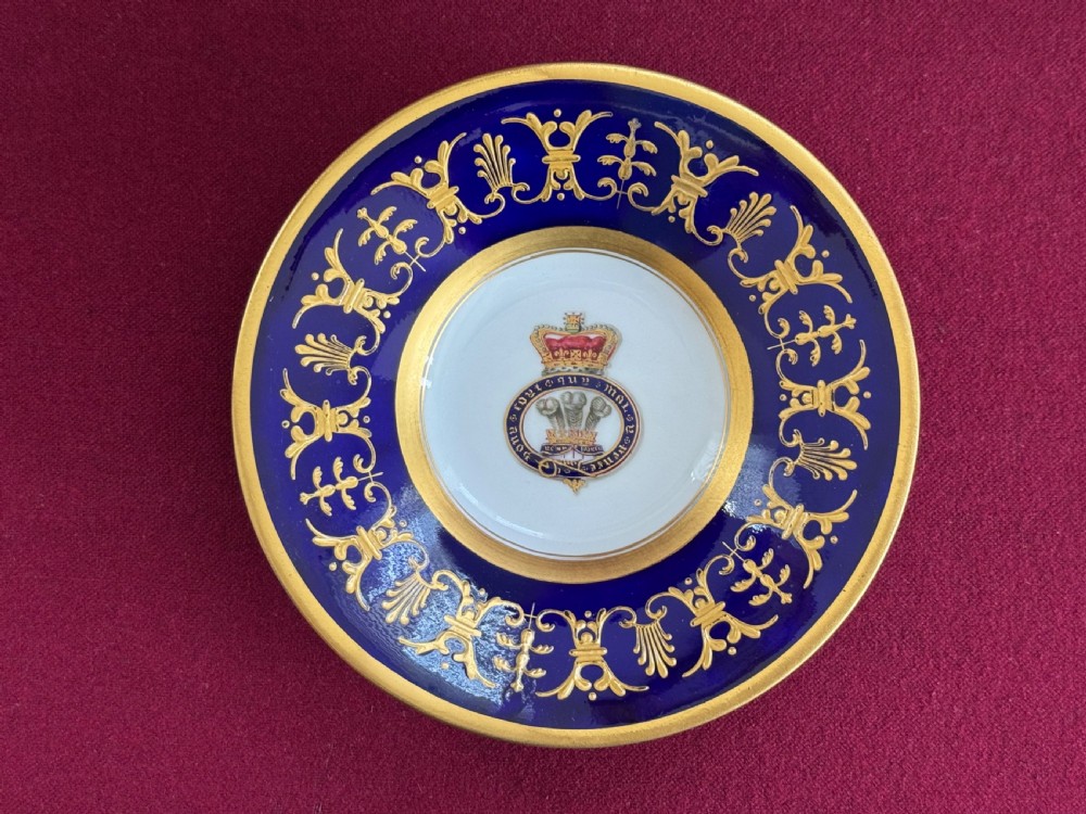 A Flight, Barr and Barr Worcester porcelain cup and saucer featuring cobalt blue ground, gilt palmette borders, and the Prince of Wales crest. View III