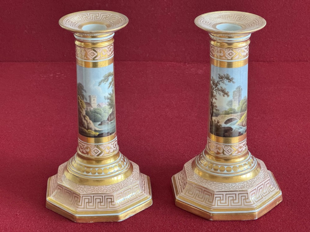 A rare pair of Barr Flight and Barr Worcester porcelain 'Music' Candlesticks c.1800