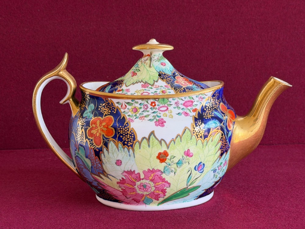 A rare Spode of New Oval Shape Teapot decorated in the Tobacco Leaf Pattern 1698 c.1812 View III