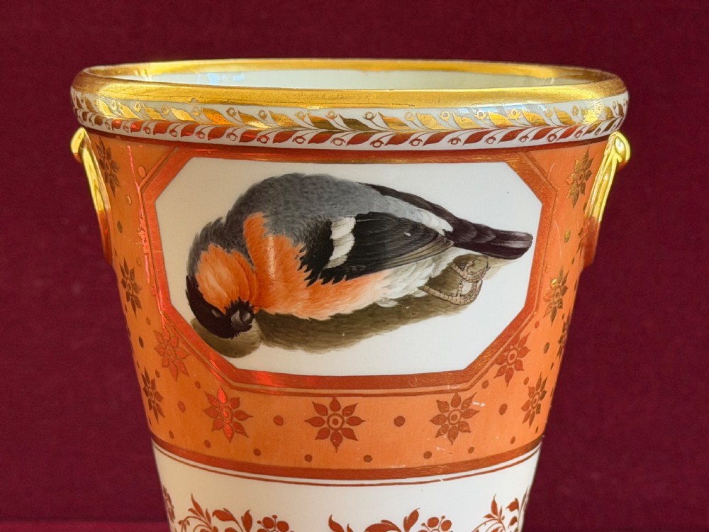 A Regency Barr, Flight and Barr Worcester porcelain jardiniere decorated with an orange ground, gilt stars, and a hand-painted panel depicting a bird. View VII