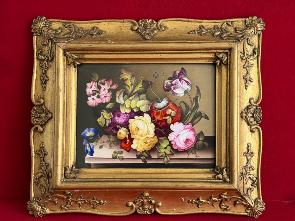 A superb framed English Porcelain Plaque depicting still life Flowers c.1820 - 1830