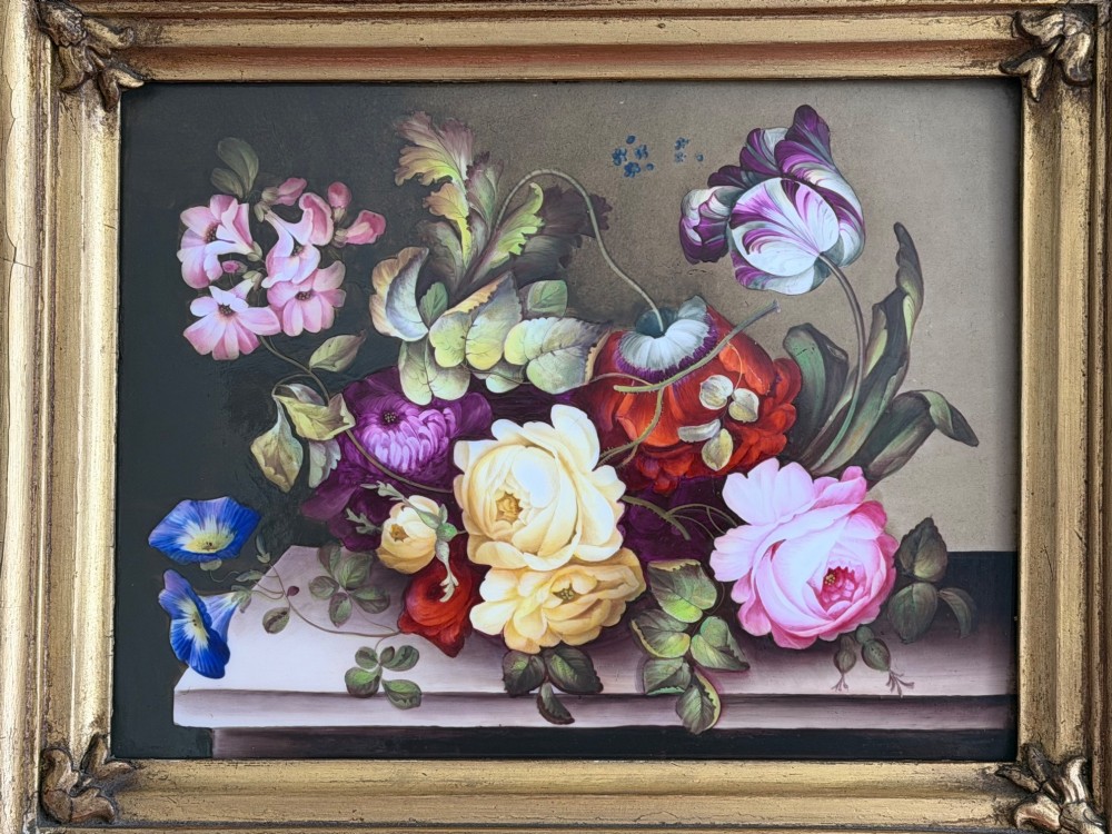 A superb framed English Porcelain Plaque depicting still life Flowers c.1820 - 1830 View II