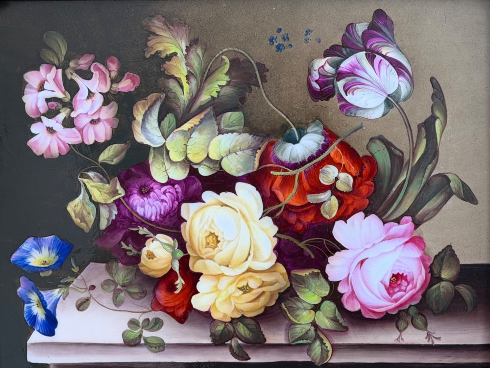 A superb framed English Porcelain Plaque depicting still life Flowers c.1820 - 1830 View III