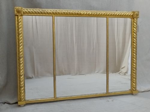 LARGE ANTIQUE REGENCY GILT OVERMANTLE MIRROR